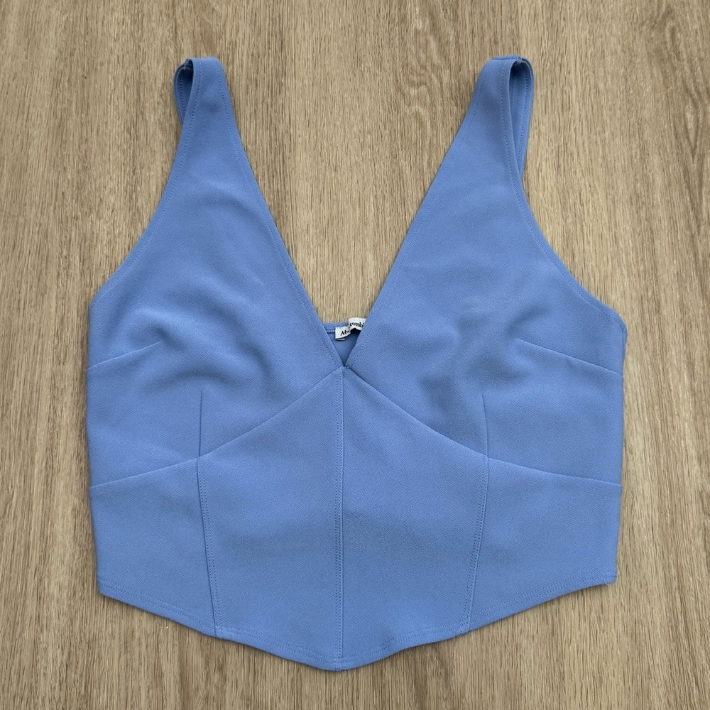 NWOT Abercrombie & Fitch Baby Blue Corset Plunge Neckline Crop Top Size L